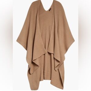 AllSaints Rib Knit Ruana in Beige